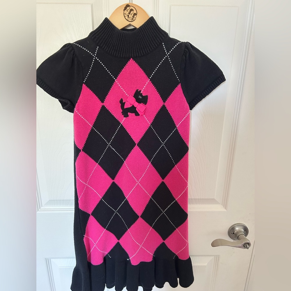 Gymboree girls seasonal size 10 Black and Pink Argyle Sweater Dress